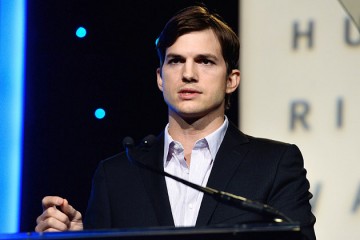 Actor Ashton Kutcher speaks at the Human Rights Watch Voices for Justice Dinner in Beverly Hills on Nov. 12